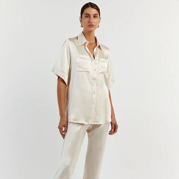 DISSH Tops - NWT Dissh Simone Satin Short Sleeve Button Front Blouse Top